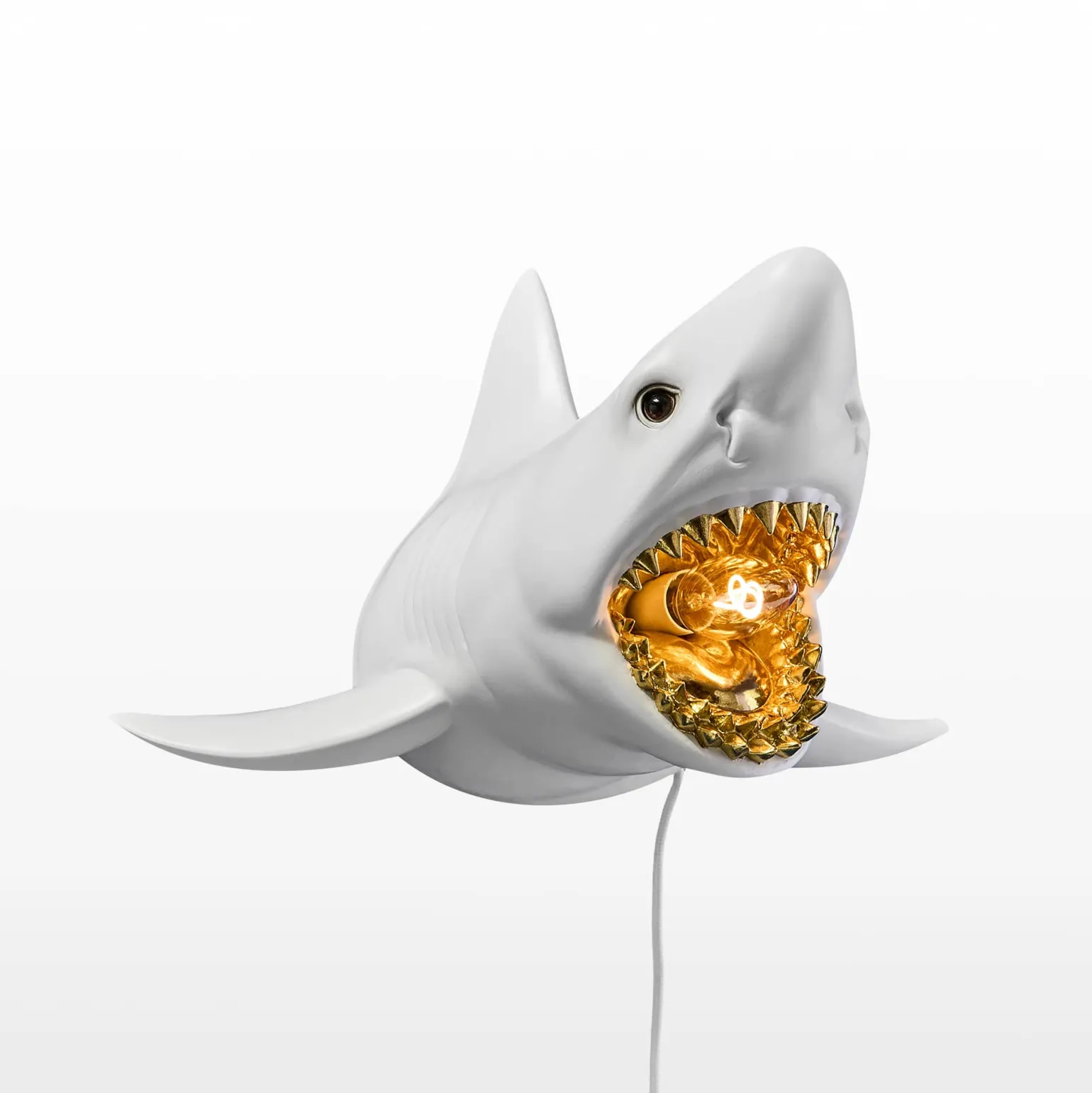 Applique murale requin Sharky Shark, or blanc