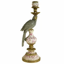 Bougeoir Parrot Amari, vert-blanc-or, décoration vintage/excentrique