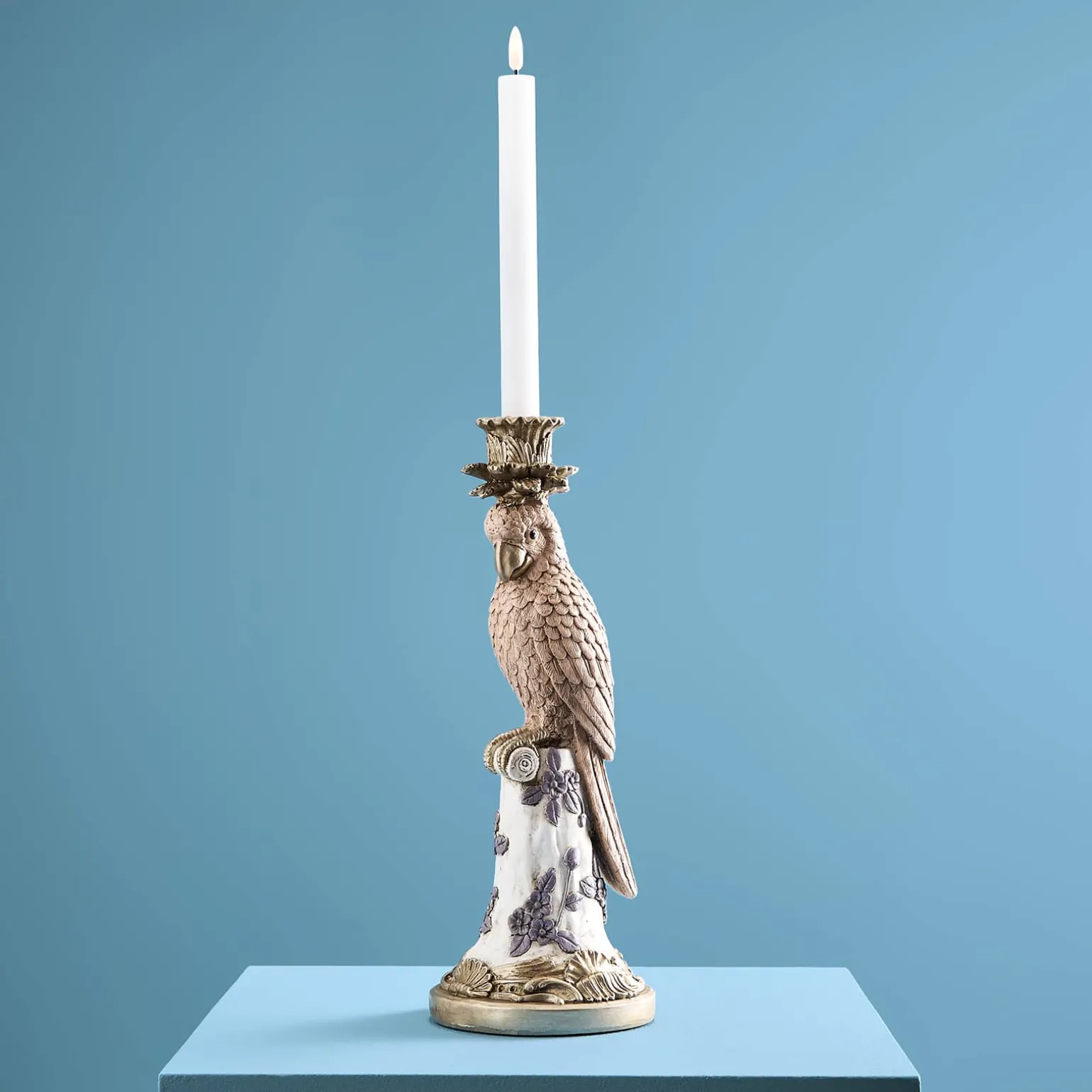Bougeoir perroquet Nio, rose-doré-blanc, décoration vintage/excentrique