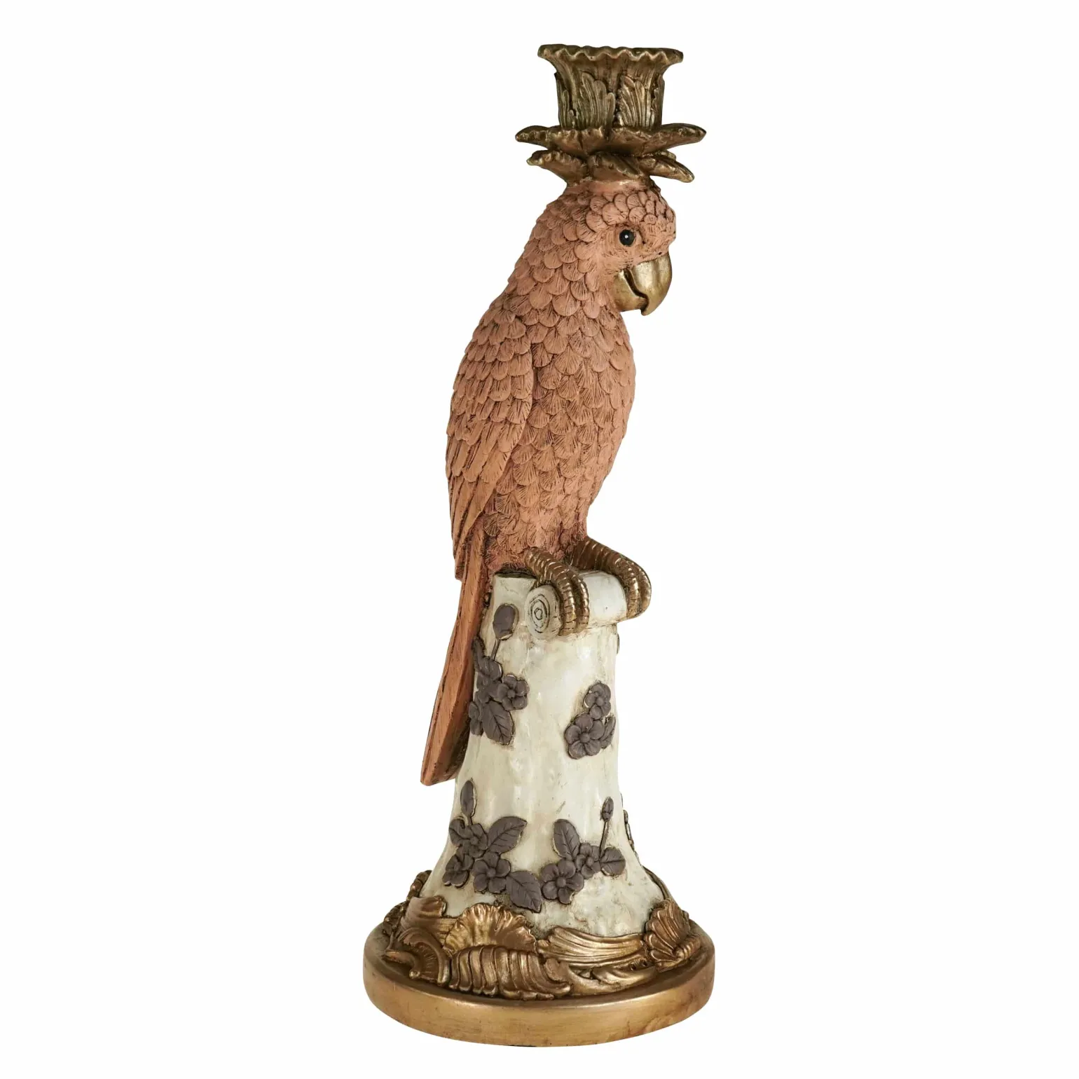 Bougeoir perroquet Nio, rose-doré-blanc, décoration vintage/excentrique