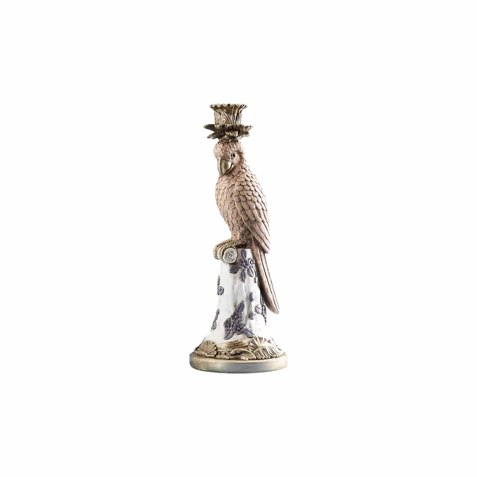 Bougeoir perroquet Nio, rose-doré-blanc, décoration vintage/excentrique