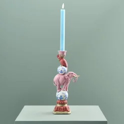 Bougeoir perroquet sur éléphant, rose-bleu-blanc