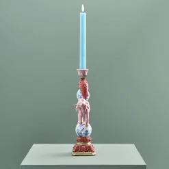 Bougeoir perroquet sur éléphant, rose-bleu-blanc