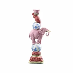 Bougeoir perroquet sur éléphant, rose-bleu-blanc