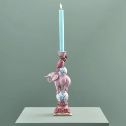 Bougeoir perroquet sur éléphant, rose-bleu-blanc