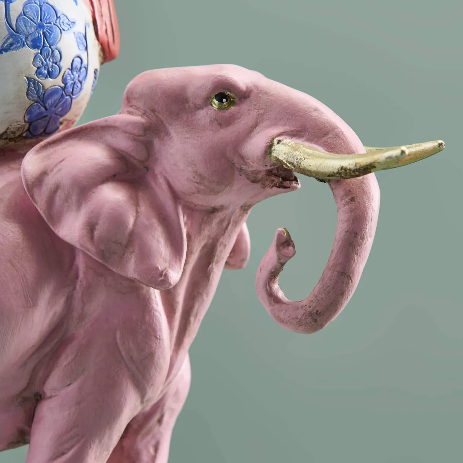 Bougeoir perroquet sur éléphant, rose-bleu-blanc