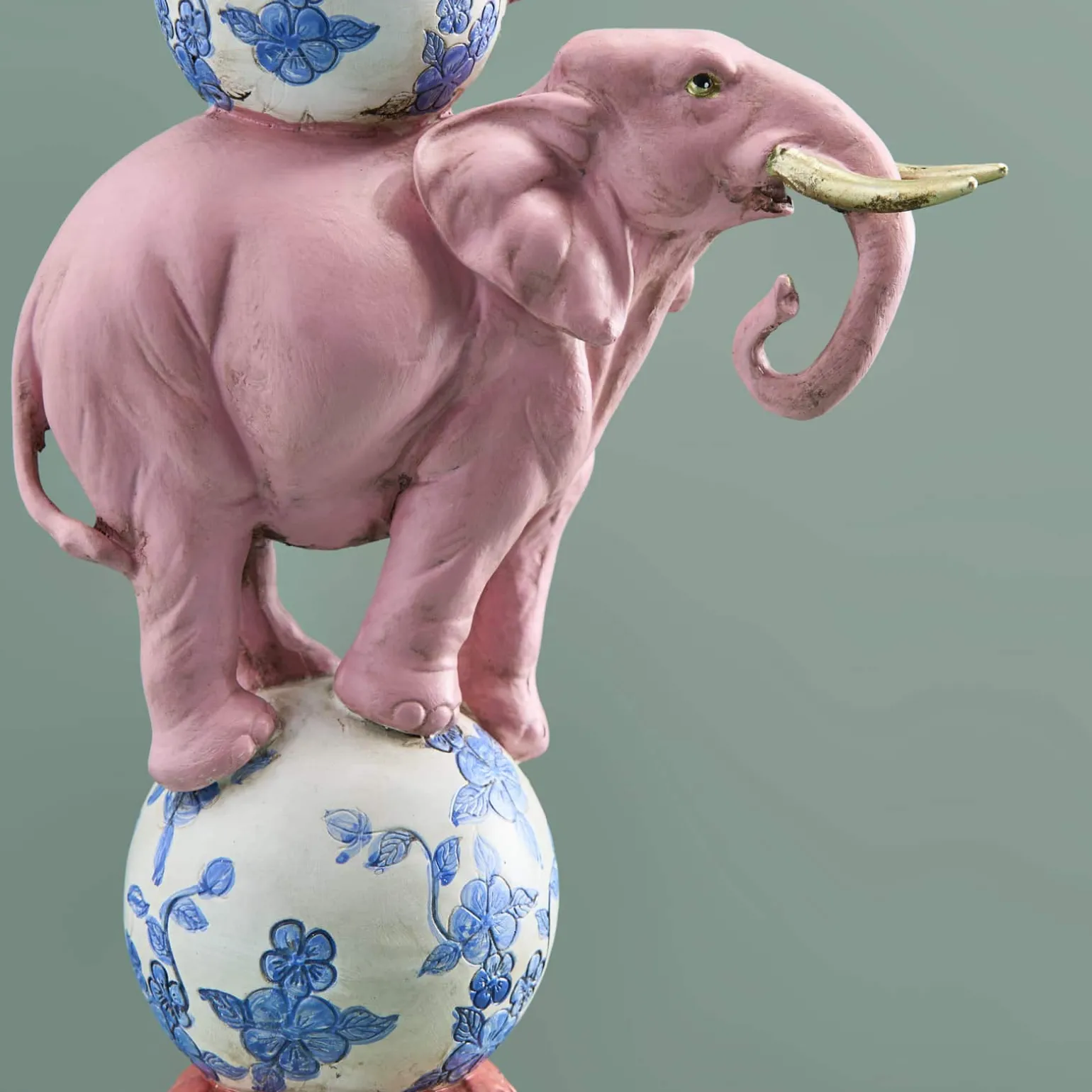 Bougeoir perroquet sur éléphant, rose-bleu-blanc