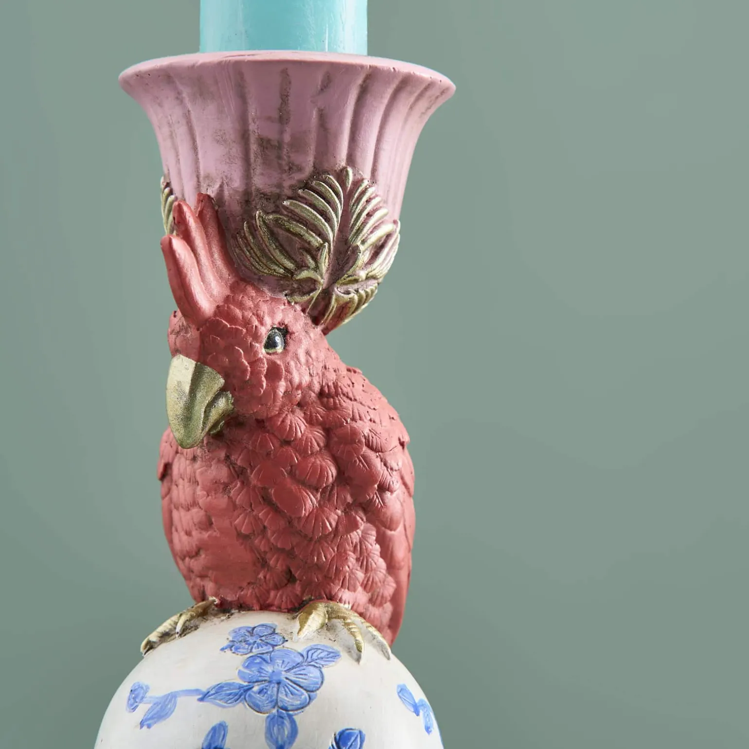 Bougeoir perroquet sur éléphant, rose-bleu-blanc