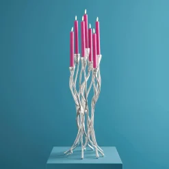 Bougeoir Roots, argent, aluminium, fait main, 25x22x63,5 cm