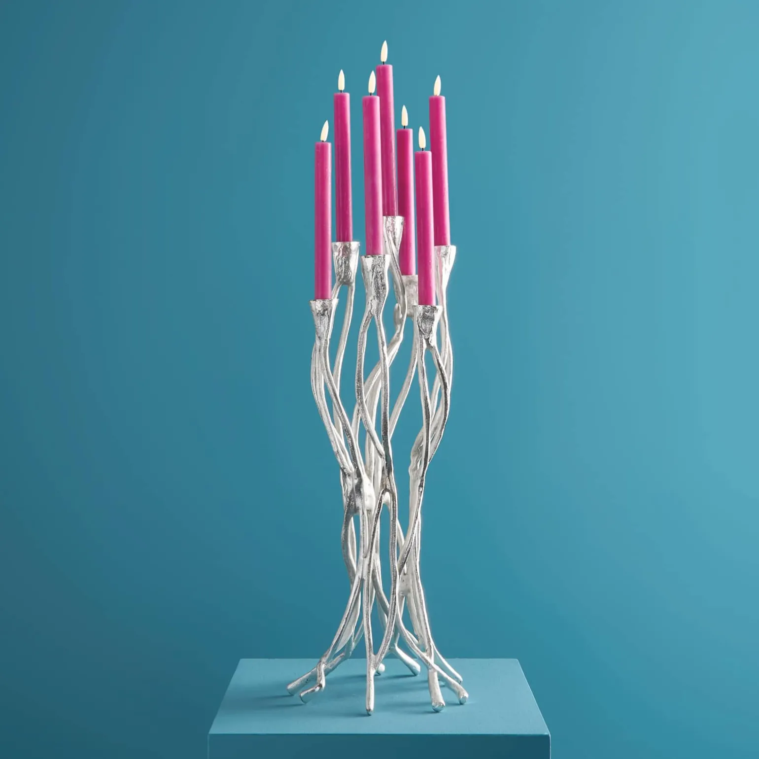 Bougeoir Roots, argent, aluminium, fait main, 25x22x63,5 cm