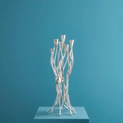 Bougeoir Roots, argent, aluminium, fait main, 25x22x63,5 cm