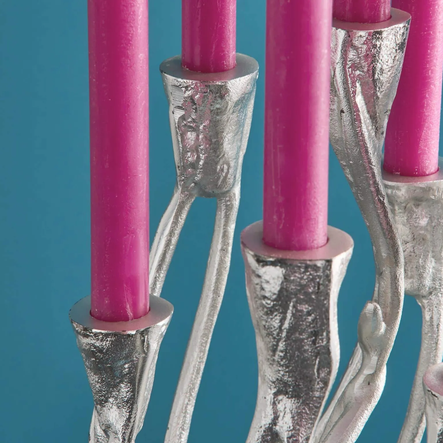 Bougeoir Roots, argent, aluminium, fait main, 25x22x63,5 cm