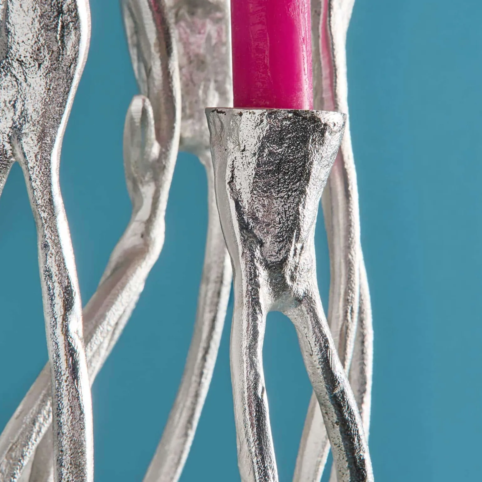 Bougeoir Roots, argent, aluminium, fait main, 25x22x63,5 cm