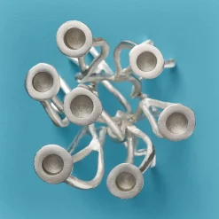 Bougeoir Roots, argent, aluminium, fait main, 25x22x63,5 cm