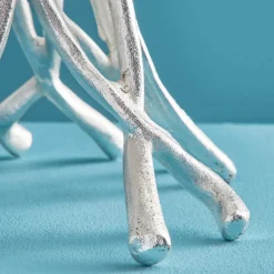 Bougeoir Roots, argent, aluminium, fait main, 25x22x63,5 cm