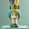 Buste de femme sicilienne / vase décoratif Estefania, vert-jaune, peint à la main