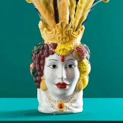 Buste de femme sicilienne / vase décoratif Isabetta, coloré, peint à la main