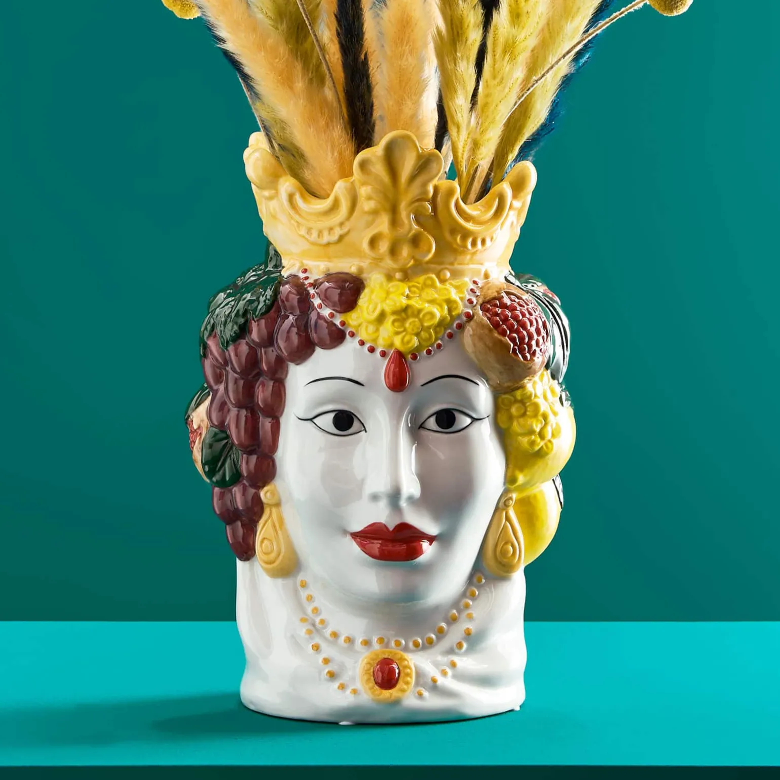 Buste de femme sicilienne / vase décoratif Isabetta, coloré, peint à la main
