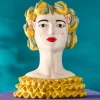 Buste de femme sicilienne / vase décoratif Lady Lemon, jaune-vert, peint à la main