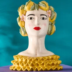Buste de femme sicilienne / vase décoratif Lady Lemon, jaune-vert, peint à la main