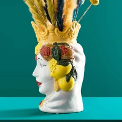 Buste de femme sicilienne / vase décoratif Isabetta, coloré, peint à la main
