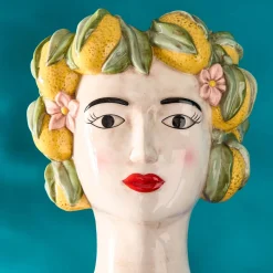 Buste de femme sicilienne / vase décoratif Lady Lemon, jaune-vert, peint à la main
