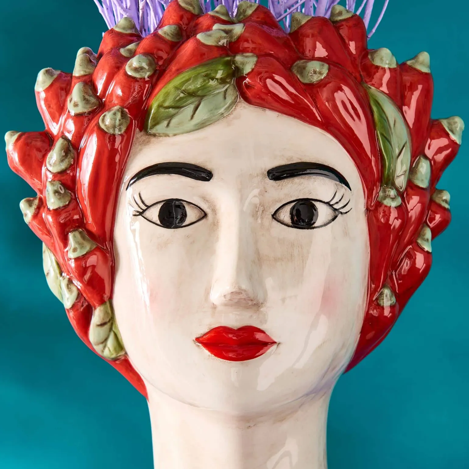 Buste de femme sicilienne / vase décoratif Chili Lady, rouge-vert, peint à la main