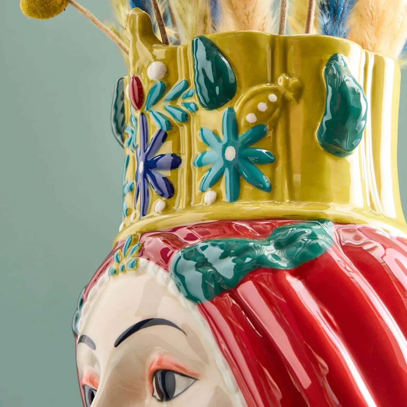 Buste de femme sicilienne / vase décoratif Letizia, rouge-jaune, peint à la main