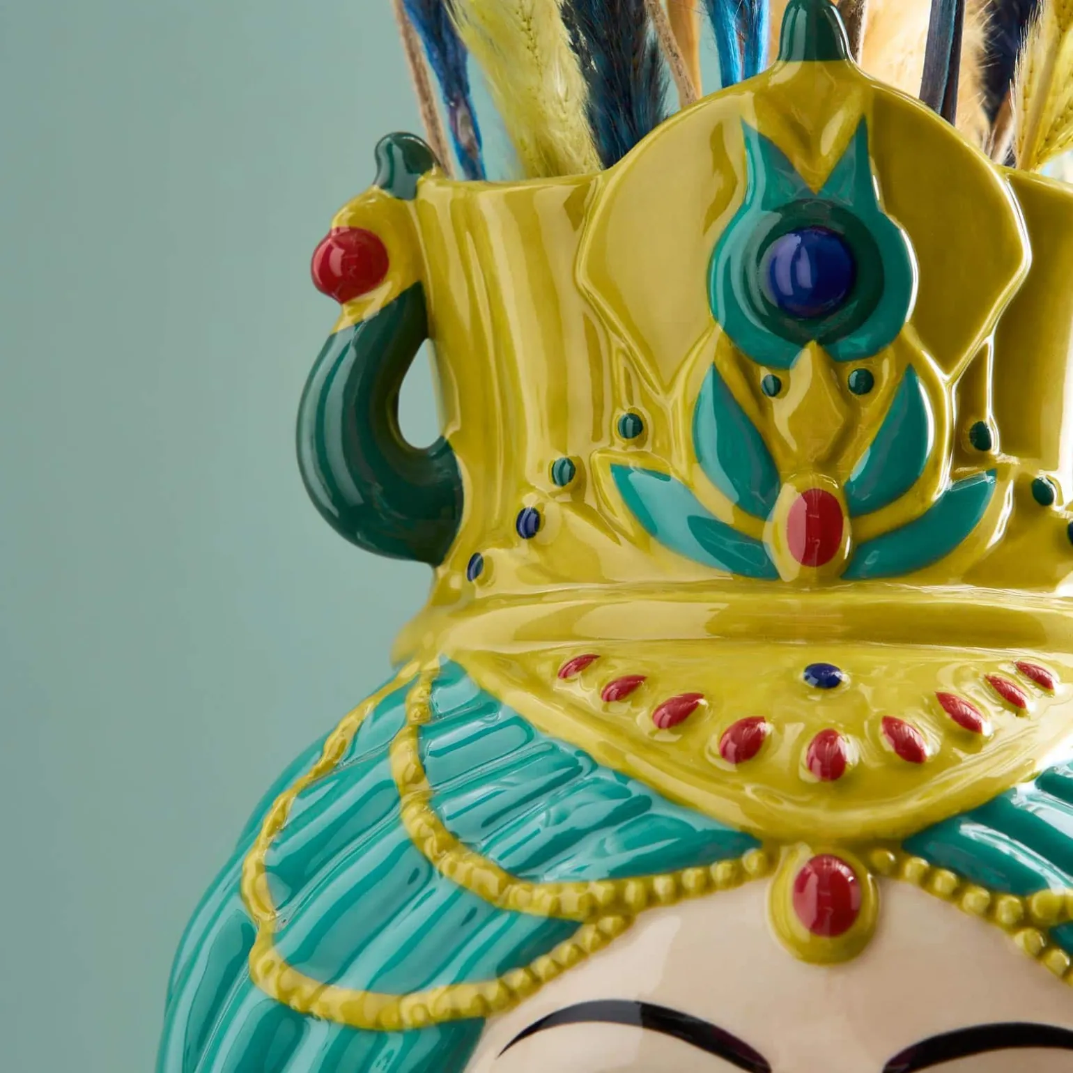 Buste de femme sicilienne / vase décoratif Estefania, vert-jaune, peint à la main