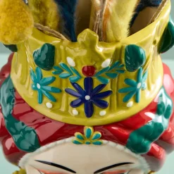 Buste de femme sicilienne / vase décoratif Letizia, rouge-jaune, peint à la main