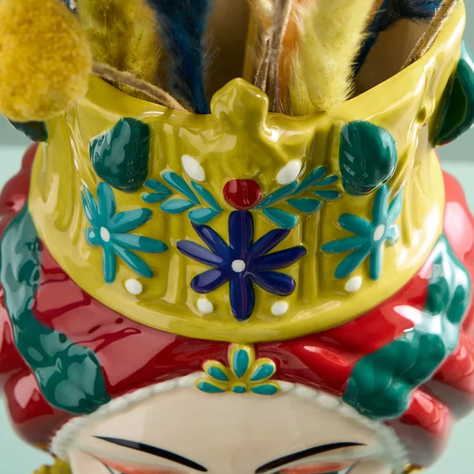 Buste de femme sicilienne / vase décoratif Letizia, rouge-jaune, peint à la main