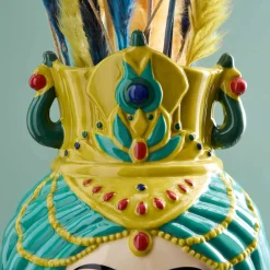 Buste de femme sicilienne / vase décoratif Estefania, vert-jaune, peint à la main