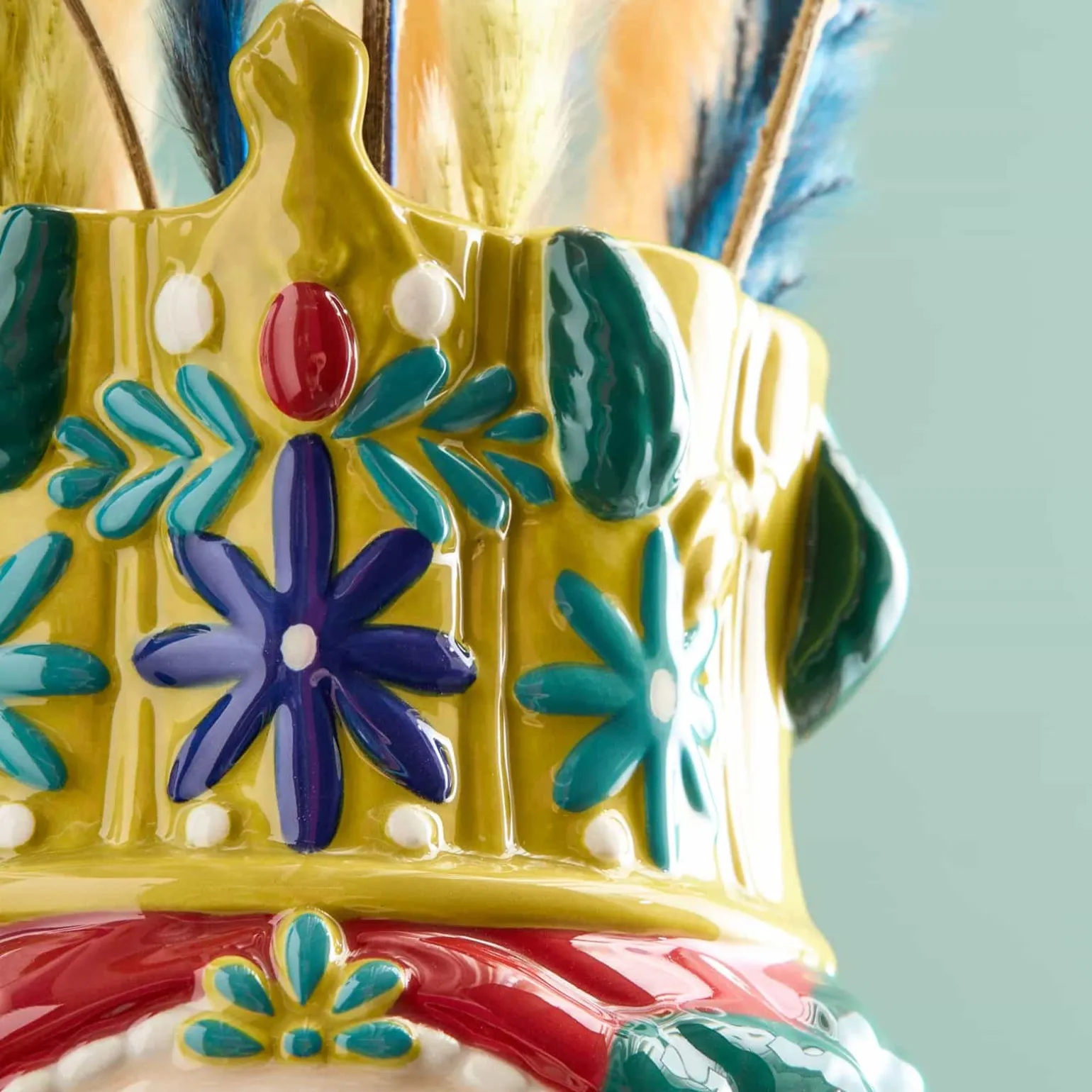 Buste de femme sicilienne / vase décoratif Letizia, rouge-jaune, peint à la main