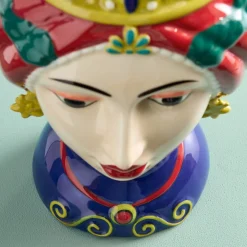 Buste de femme sicilienne / vase décoratif Letizia, rouge-jaune, peint à la main