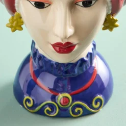 Buste de femme sicilienne / vase décoratif Letizia, rouge-jaune, peint à la main