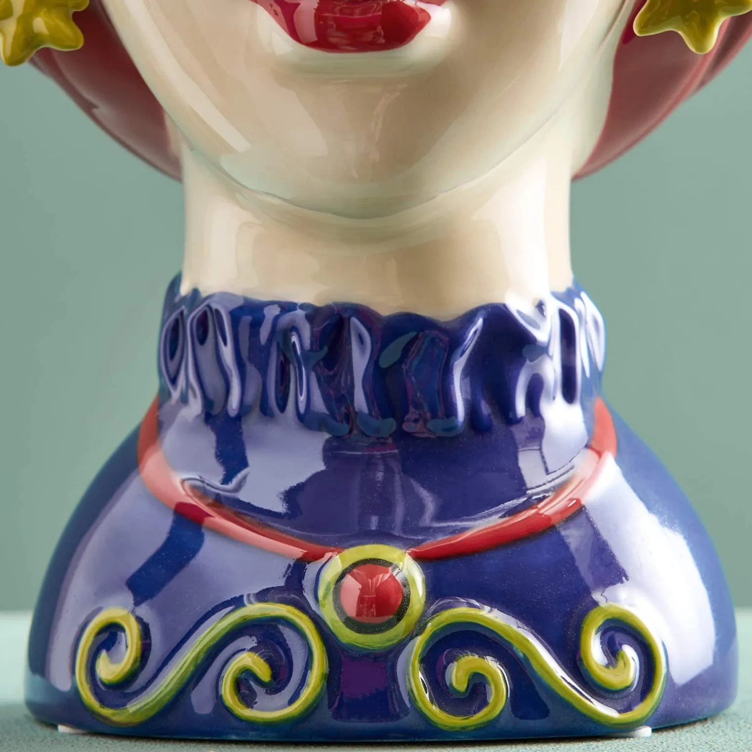 Buste de femme sicilienne / vase décoratif Letizia, rouge-jaune, peint à la main