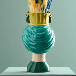 Buste de femme sicilienne / vase décoratif Estefania, vert-jaune, peint à la main