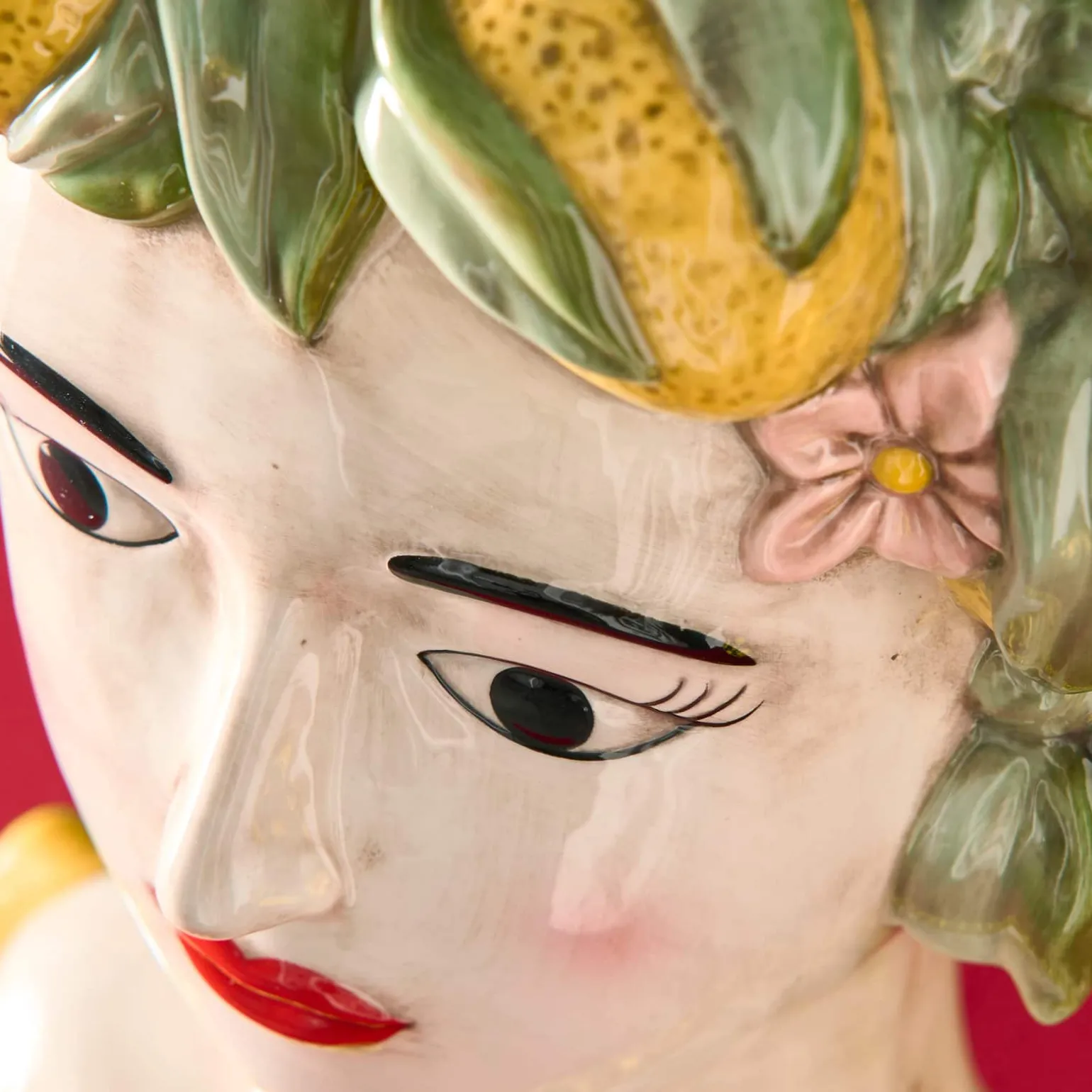 Buste de femme sicilienne / vase décoratif Lady Lemon, jaune-vert, peint à la main