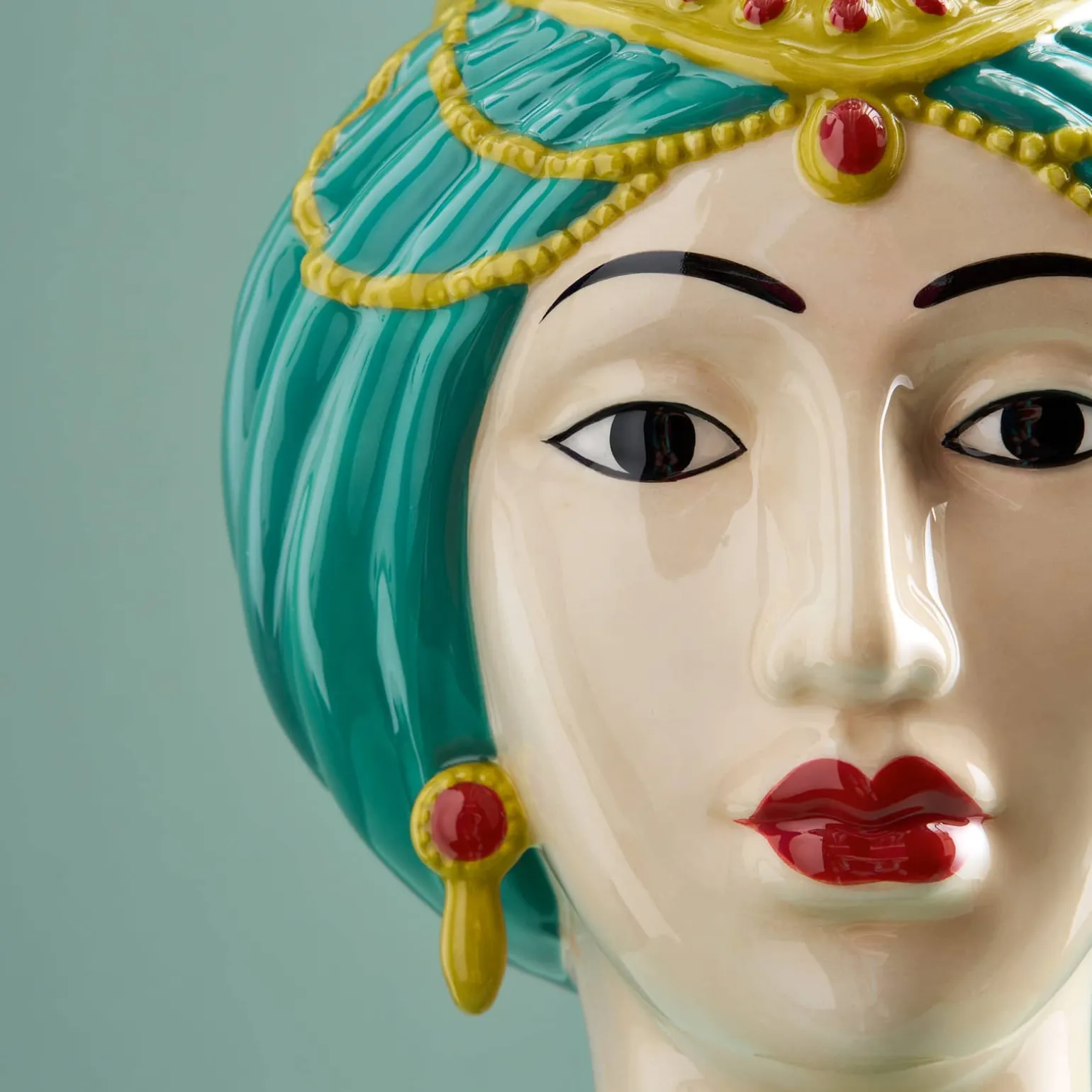 Buste de femme sicilienne / vase décoratif Estefania, vert-jaune, peint à la main