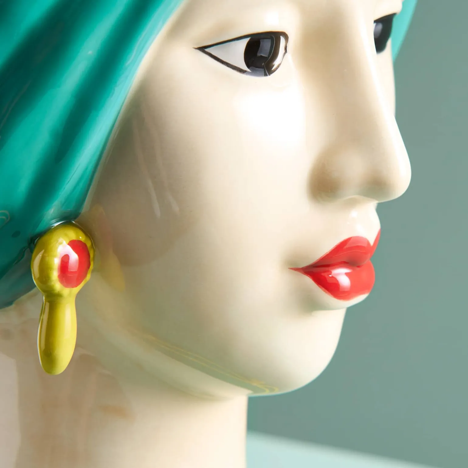 Buste de femme sicilienne / vase décoratif Estefania, vert-jaune, peint à la main