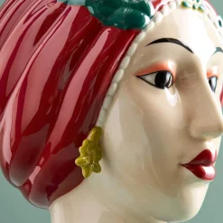 Buste de femme sicilienne / vase décoratif Letizia, rouge-jaune, peint à la main