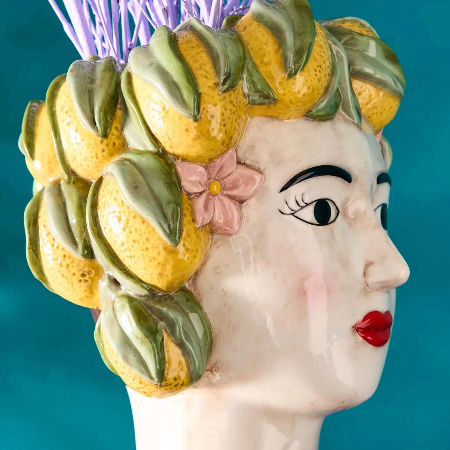 Buste de femme sicilienne / vase décoratif Lady Lemon, jaune-vert, peint à la main