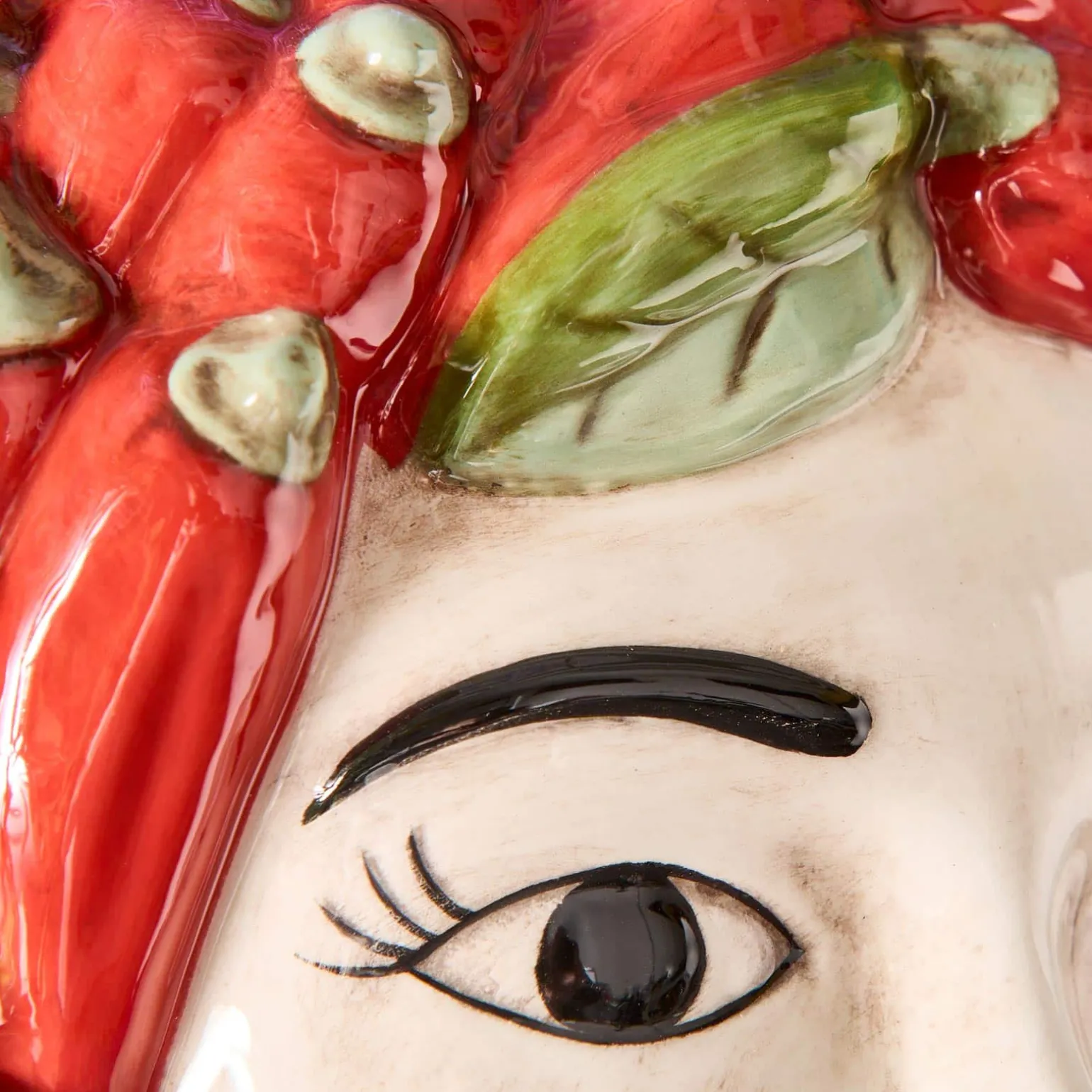 Buste de femme sicilienne / vase décoratif Chili Lady, rouge-vert, peint à la main
