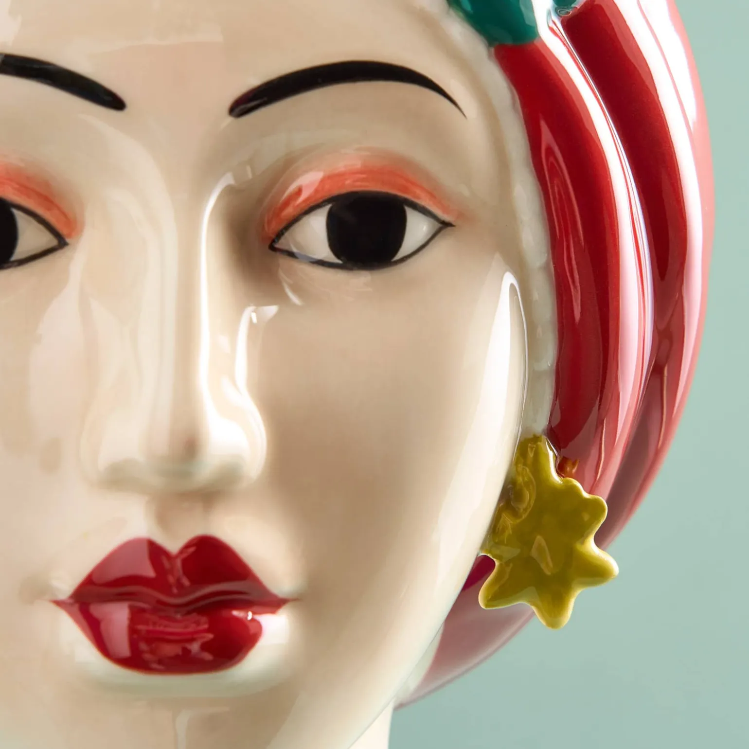 Buste de femme sicilienne / vase décoratif Letizia, rouge-jaune, peint à la main