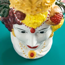 Buste de femme sicilienne / vase décoratif Isabetta, coloré, peint à la main