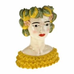 Buste de femme sicilienne / vase décoratif Lady Lemon, jaune-vert, peint à la main