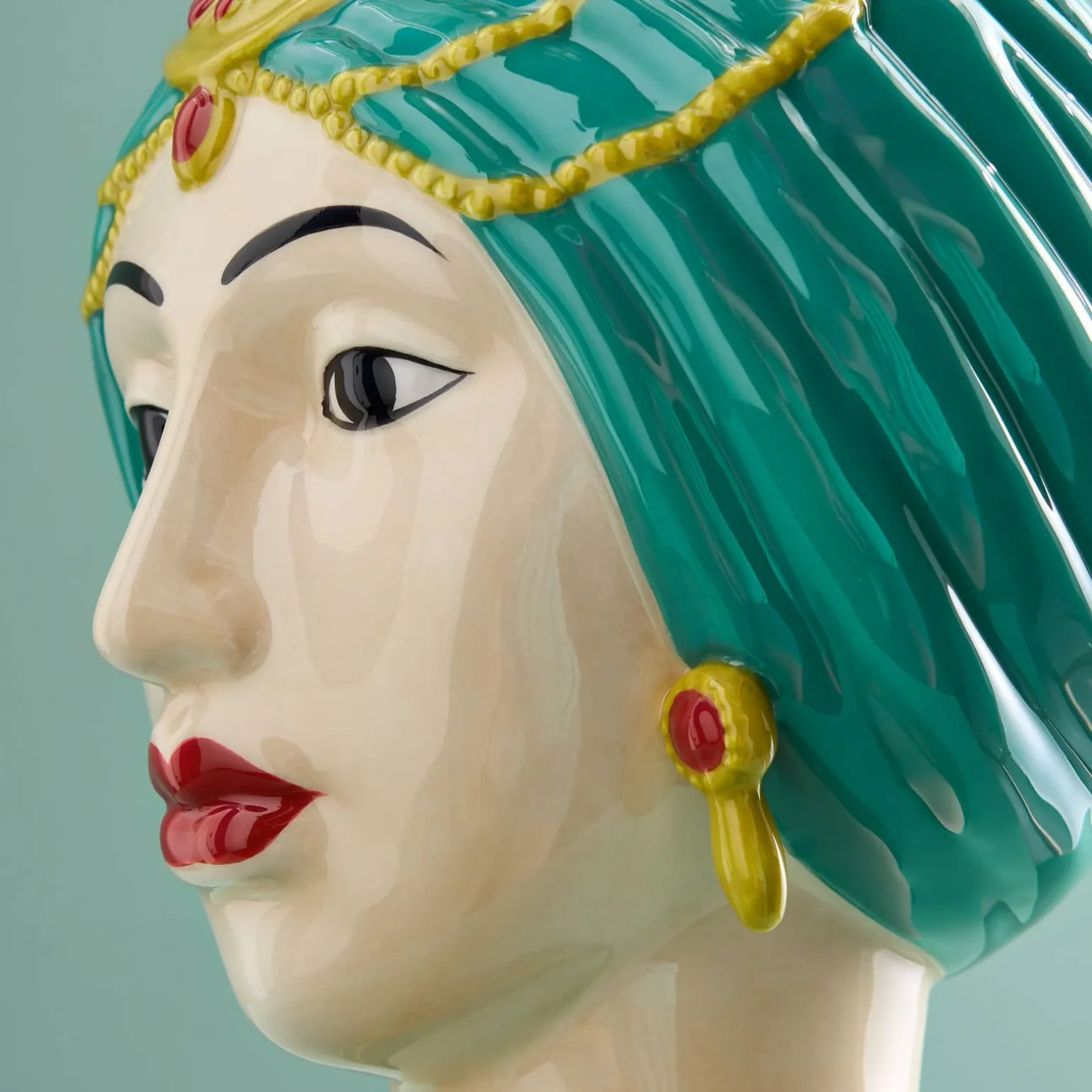 Buste de femme sicilienne / vase décoratif Estefania, vert-jaune, peint à la main