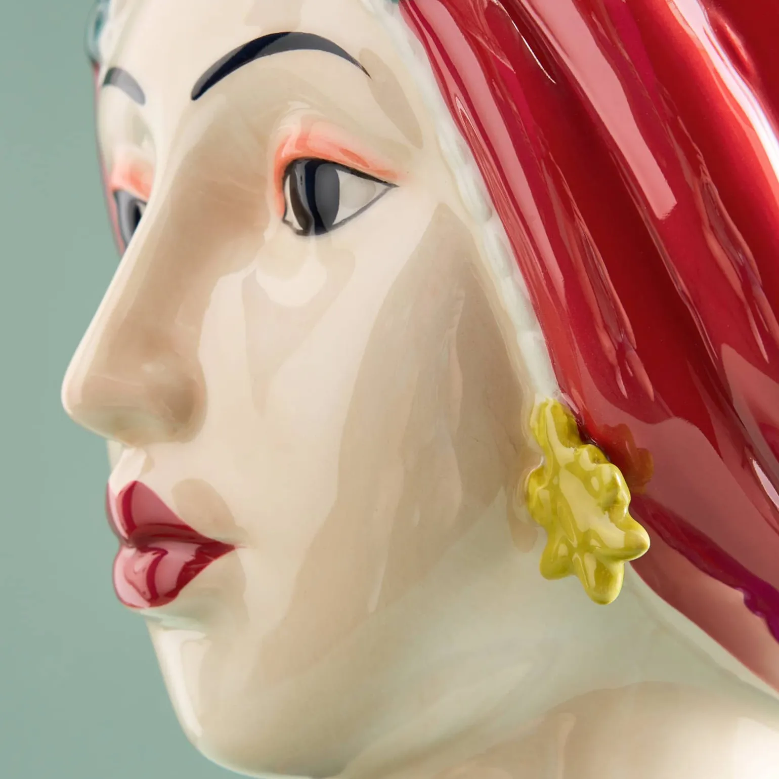 Buste de femme sicilienne / vase décoratif Letizia, rouge-jaune, peint à la main