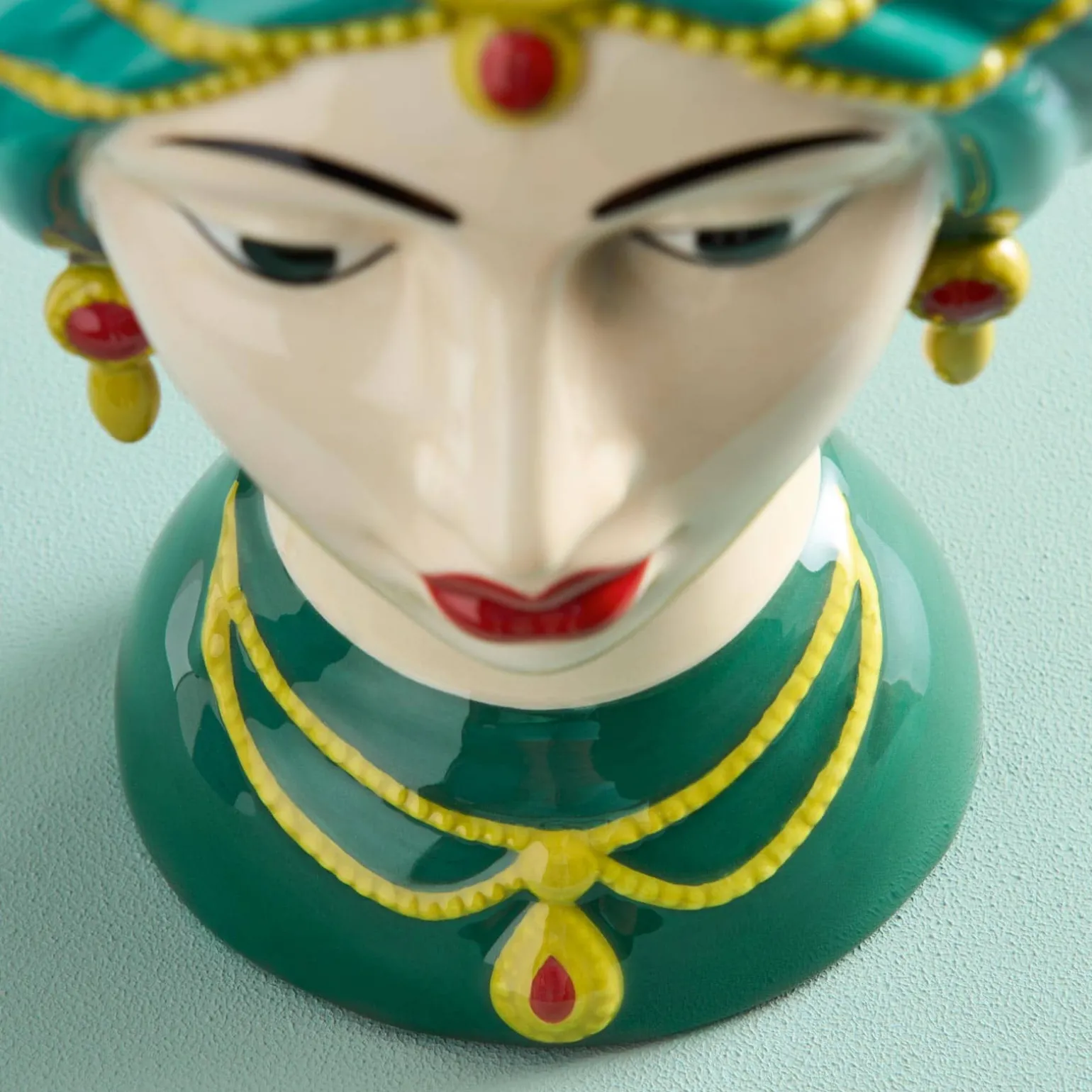 Buste de femme sicilienne / vase décoratif Estefania, vert-jaune, peint à la main