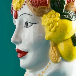 Buste de femme sicilienne / vase décoratif Isabetta, coloré, peint à la main